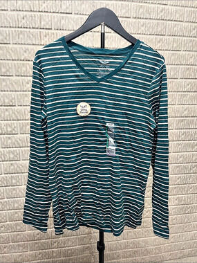 JCPenney St. John’s Bay Long Sleeve V-Neck Tee Striped V-Neck Cotton Tee in